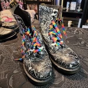 Dr Martens 1490 10-Eye Boot, Black and White Paint Splatter